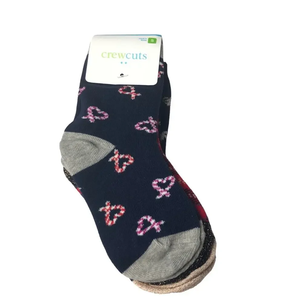 Crewcuts Girl's Holiday Candy Cane Heart Print Socks Three Pairs Sz M NWT